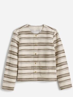 NWT XS Madewell Button-Front Jacket in Striped Tweed Safari Khaki Stripe